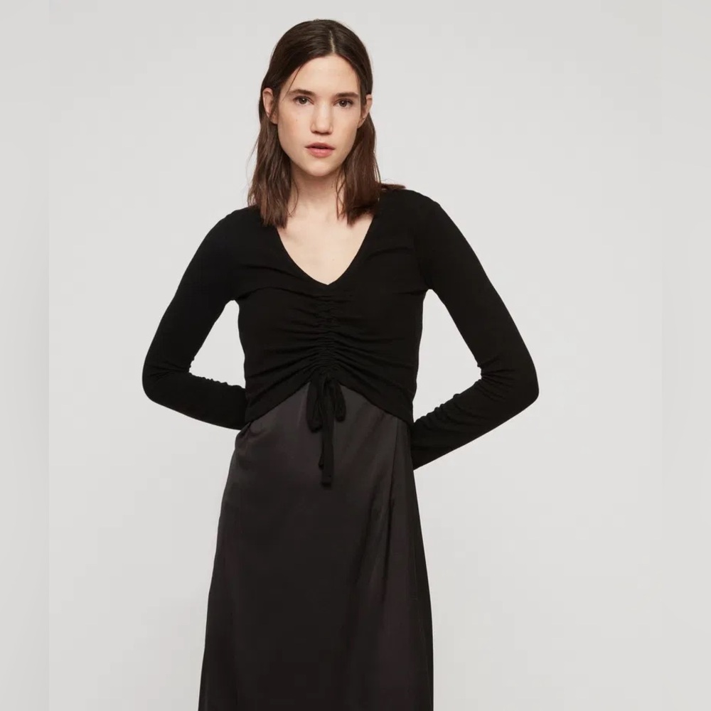 All Saints Black Satin Slip Dress with Knit Top Set - Picture 2 of 12